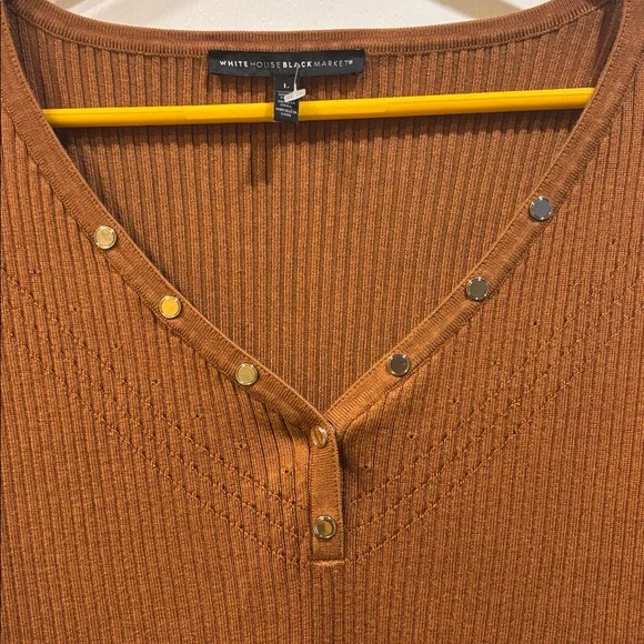 White House Black Market Copper Ribbed Long Sleeve Tight Knit Top Size Large - Picture 3 of 13